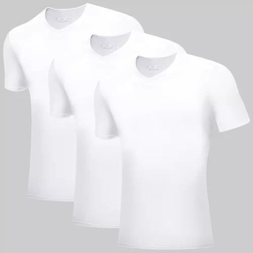 Übersicht: 3 weiße Bambus T-Shirts mit V-Ausschnitt