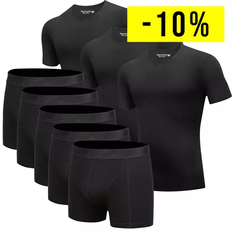 5 Schwarze Unterhosen und 3 Schwarze T-Shirts aus Bambus