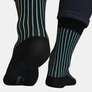 6-er Pack Socken schwarz-grün gestreift, Bambus